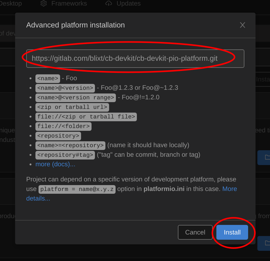 vscode platformio advanced platform installation